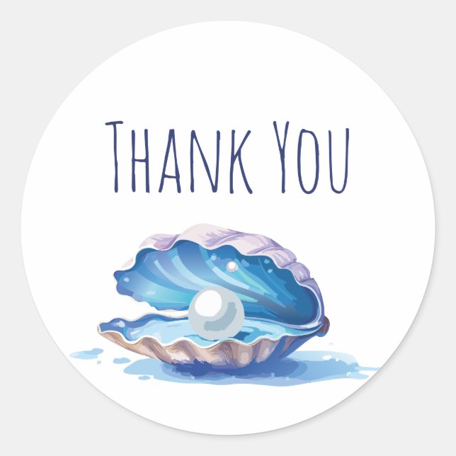 Watercolor Oyster with Pearl Thank You Classic Round Sticker (Front)