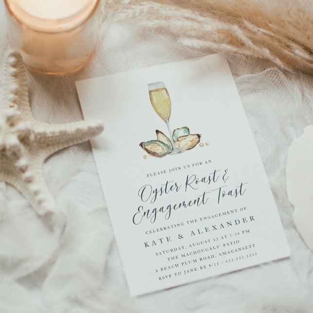 Watercolor Oysters & Champagne Engagement Party Invitation (Creator Uploaded)