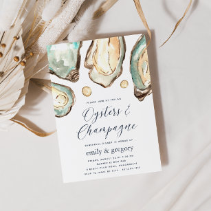 Watercolor Oysters & Champagne Rehearsal Dinner Invitation