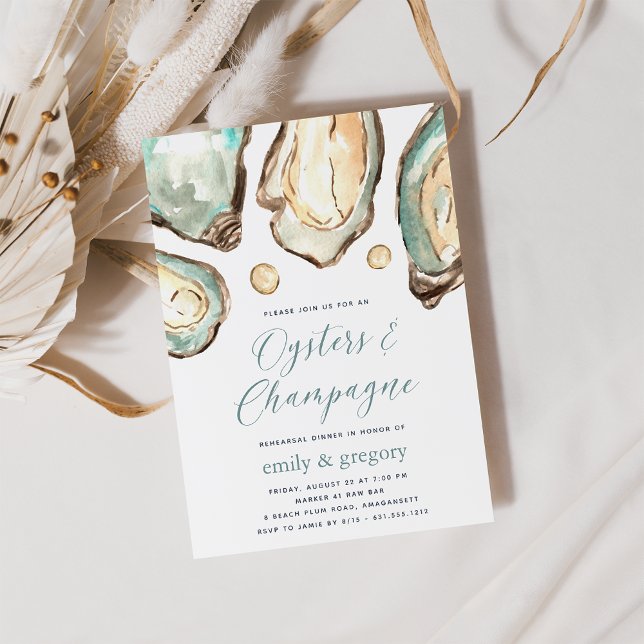 Watercolor Oysters & Champagne Rehearsal Dinner Invitation (Creator Uploaded)