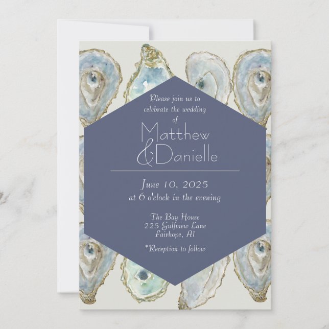 Watercolor Oysters Wedding- Dusty Blue Invitation (Front)