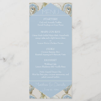 Watercolor Oysters Wedding- Light Blue Flat Menu