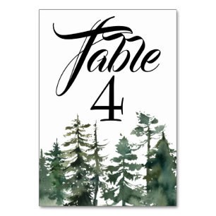 Watercolor Pacific Northwest Forest Pine Trees Table Number