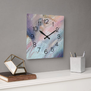 Watercolor Paint Abstract Square Wall Clock