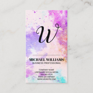 Watercolor Paint Background Monogram Business Card