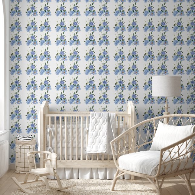 Watercolor Paint Blue Floral Wallpaper (Kids)