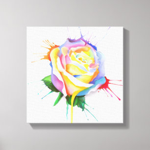 Watercolor Paint Drip Rose Canvas Print