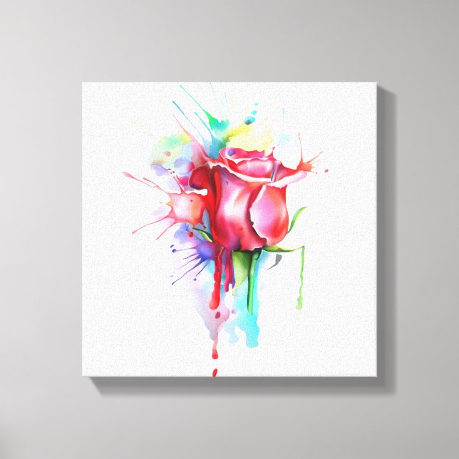 Watercolor Paint Drip Rose Canvas Print (Front)
