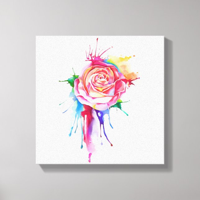 Watercolor Paint Drip Rose Canvas Print (Front)
