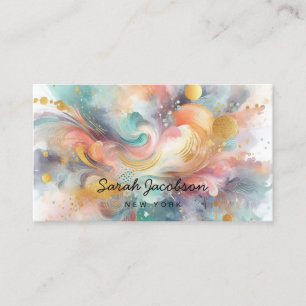 Watercolor Paint Explosion Pink Gold Blue Business Card