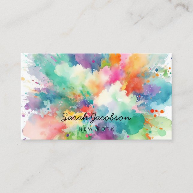 Watercolor Paint Explosion Rainbow Coloured Business Card (Front)