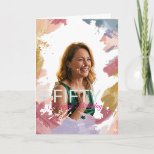 Watercolor Paint Fifty Years Birthday Celebration Card