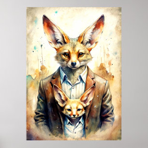 Watercolor Paint Human with Fox Face Poster