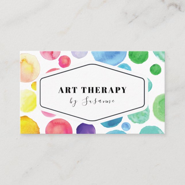 Watercolor Paint Polka Dot Art Therapy Therapist Business Card (Front)