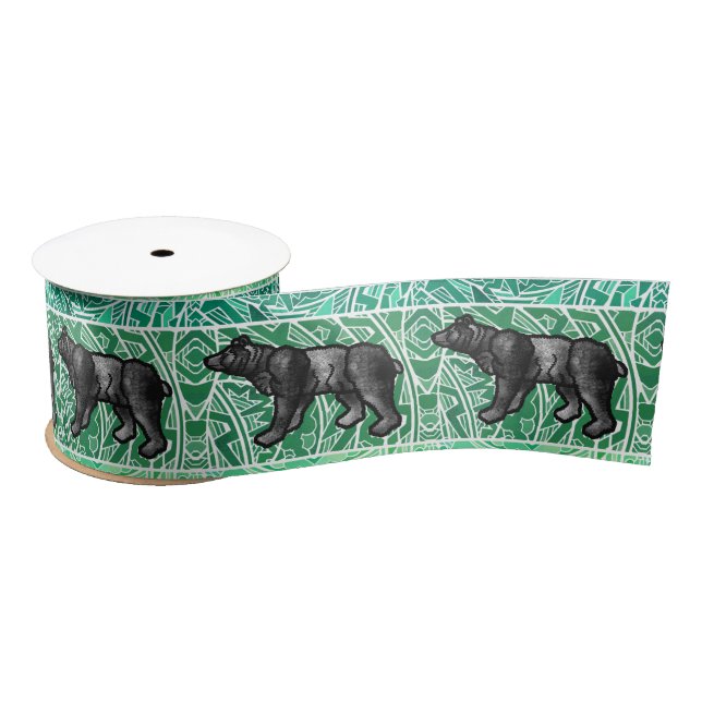 Watercolor Paint Repeat Animal Pattern Animals Satin Ribbon (Spool)