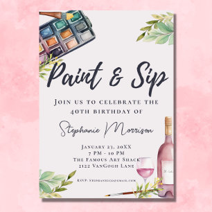 Watercolor Paint & Sip Art Birthday Invitation