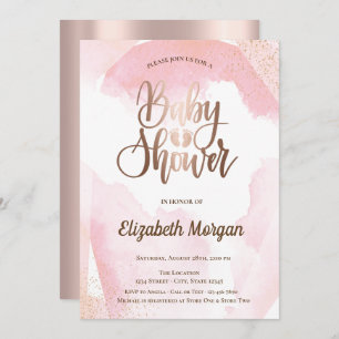 Watercolor Paint Splash Rose Gold Baby Shower Invitation