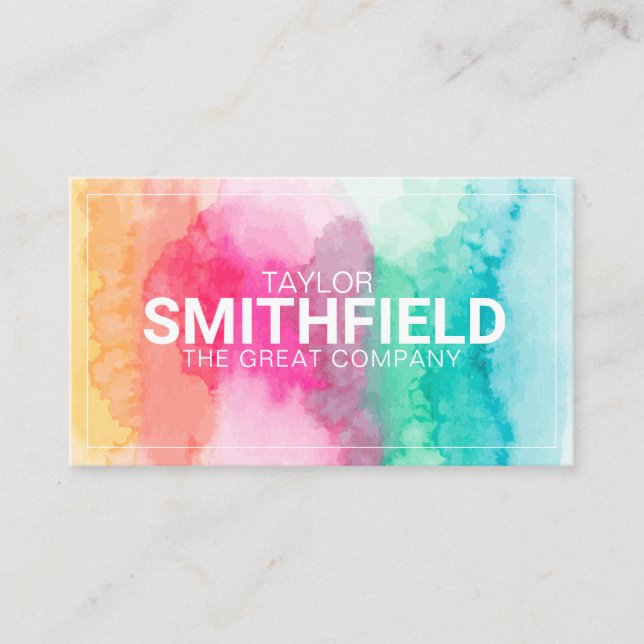 Watercolor Paint Splatter Geometric Business Card (Front)