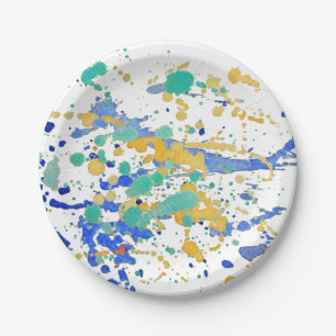 Watercolor Paint Splatters Paper Plate