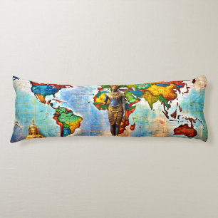 Watercolor Paint World Map Body Pillow