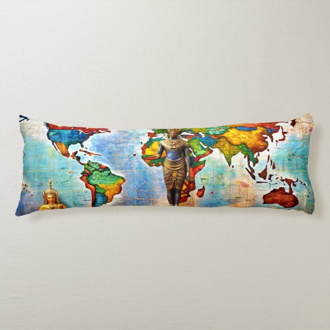 Watercolor Paint World Map Body Pillow (Front)