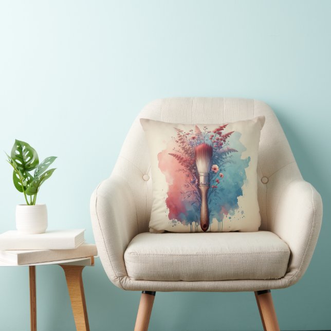 Watercolor Paintbrush With Floral Bouquet Cushion (Chair)