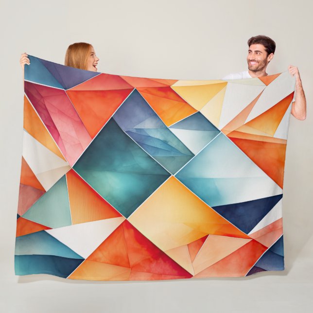 Watercolor Painted Abstract Geometric Pattern Fleece Blanket (In Situ)