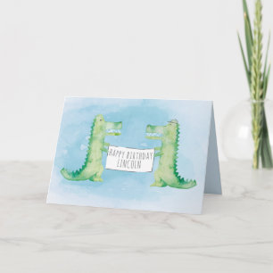 Watercolor painted alligators/crocodiles with sign card