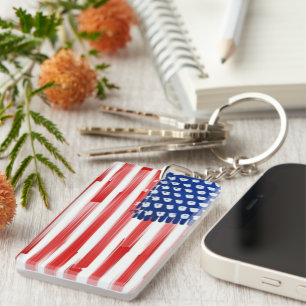Watercolor painted American flag Key Ring