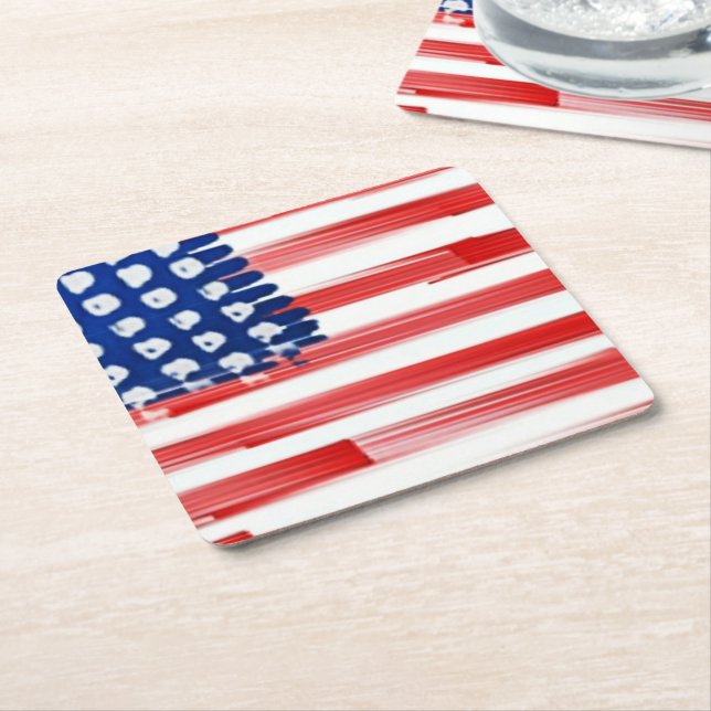 Watercolor painted American flag  Square Paper Coaster (Angled)