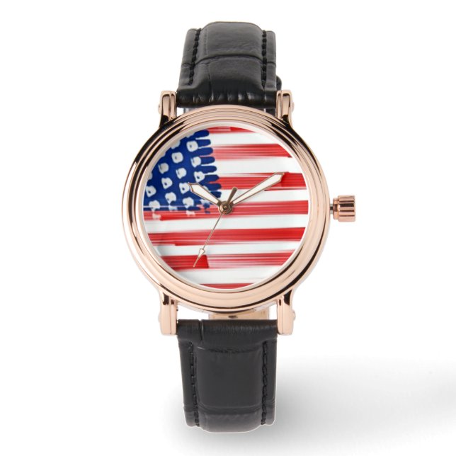 Watercolor painted American flag  Watch (Front)