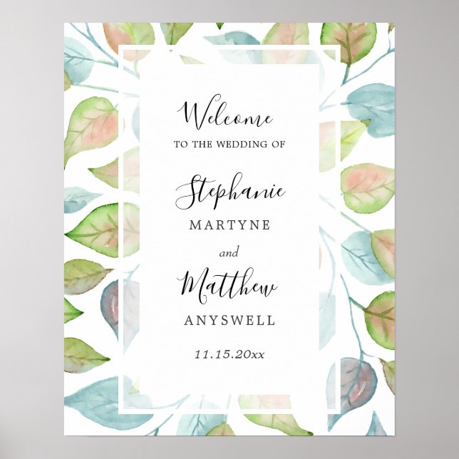 Watercolor Painted Colourful Leaves Foliage Weddin Poster (Front)