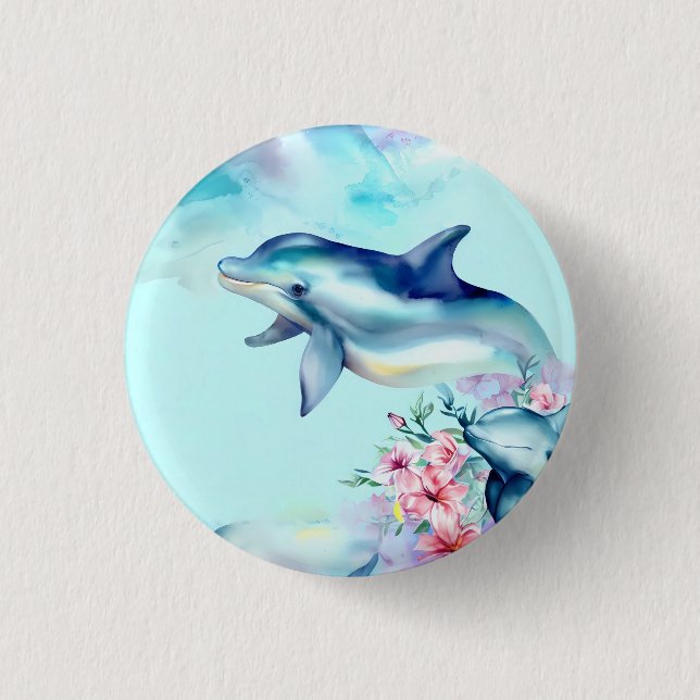 Watercolor Painted Dolphin  3 Cm Round Badge (Front)