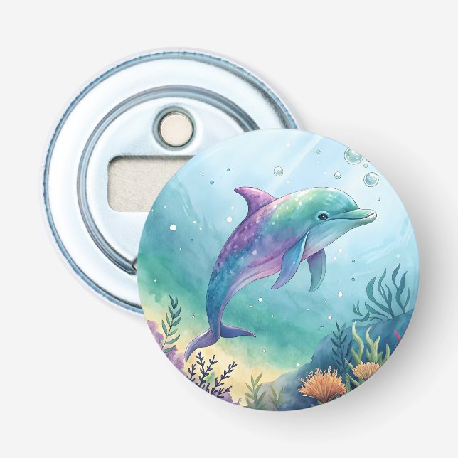 Watercolor painted dolphin bottle opener (Front)