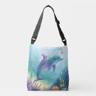 Watercolor painted dolphin crossbody bag