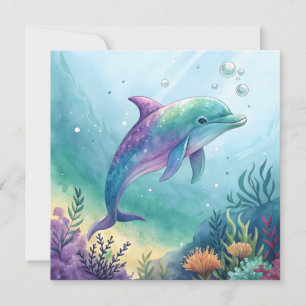 Watercolor painted dolphin invitation