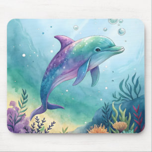 Watercolor painted dolphin mouse pad