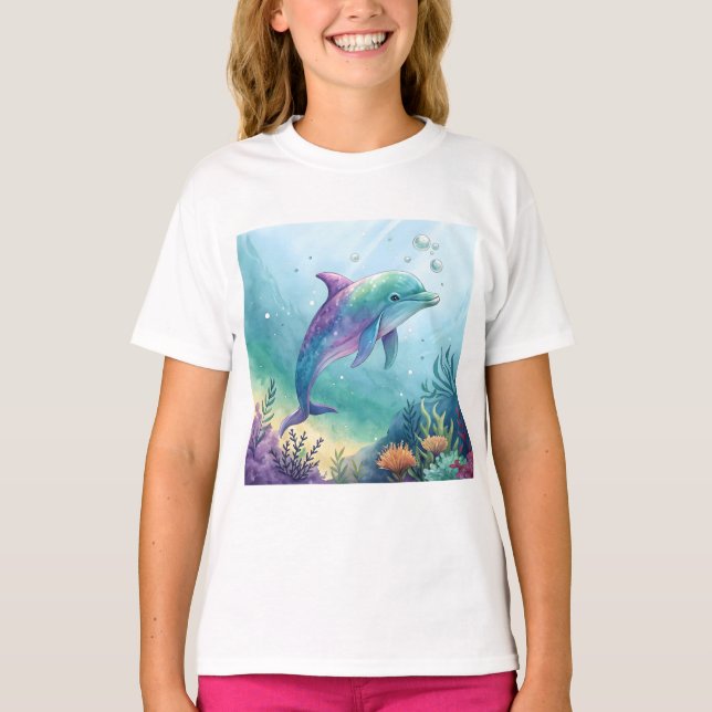 Watercolor painted dolphin T-Shirt (Front)