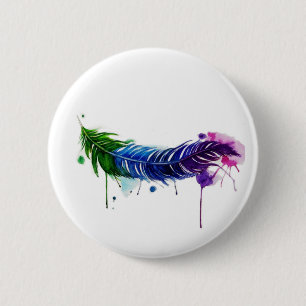 Watercolor Painted Feather 6 Cm Round Badge