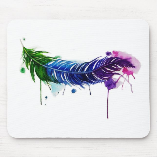 Watercolor Painted Feather Mouse Pad (Front)