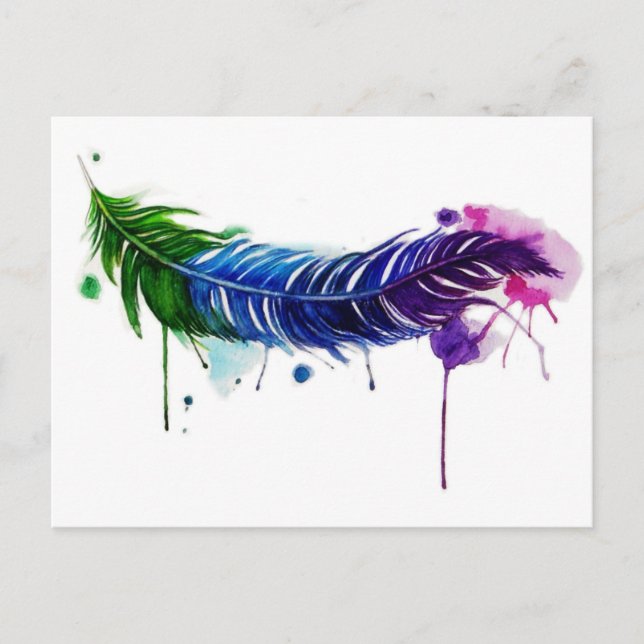 Watercolor Painted Feather Postcard (Front)