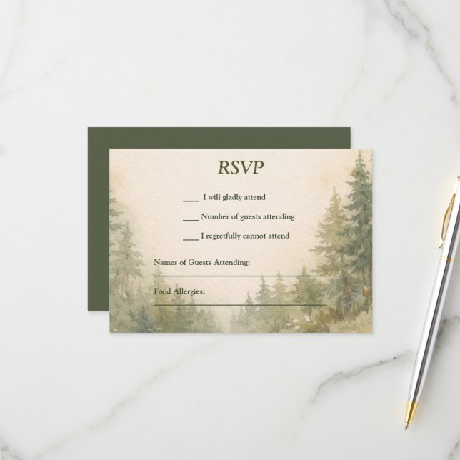 Watercolor Painted Forest RSVP Card (Front/Back In Situ)