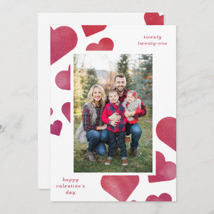 Watercolor Painted Hearts Portrait Holiday Card