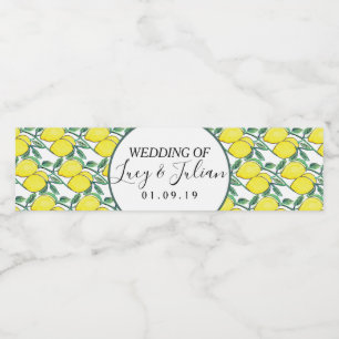 Watercolor Painted Lemon Greenery Wedding   Water Bottle Label