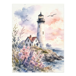 Watercolor Painted Lighthouse Photo Print