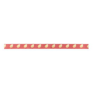 Watercolor Painted Oak Leaf Art Gold Red Satin Ribbon
