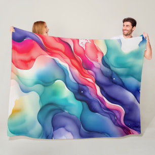 Watercolor Painted Organic Abstract Design Fleece Blanket