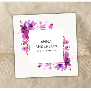 Watercolor Painted Pink Aquarelle Blossom Flowers  Square Business Card