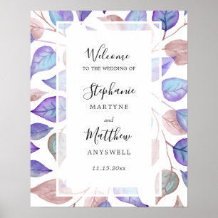 Watercolor Painted Purple Leaves Foliage Wedding Poster