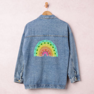 Watercolor Painted Rainbow Pretty  Denim Jacket